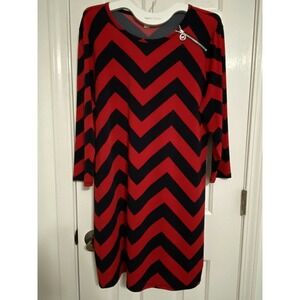 Michael Kors Dress 3/4 Sleeves XL Red/Navy Chevron NEW